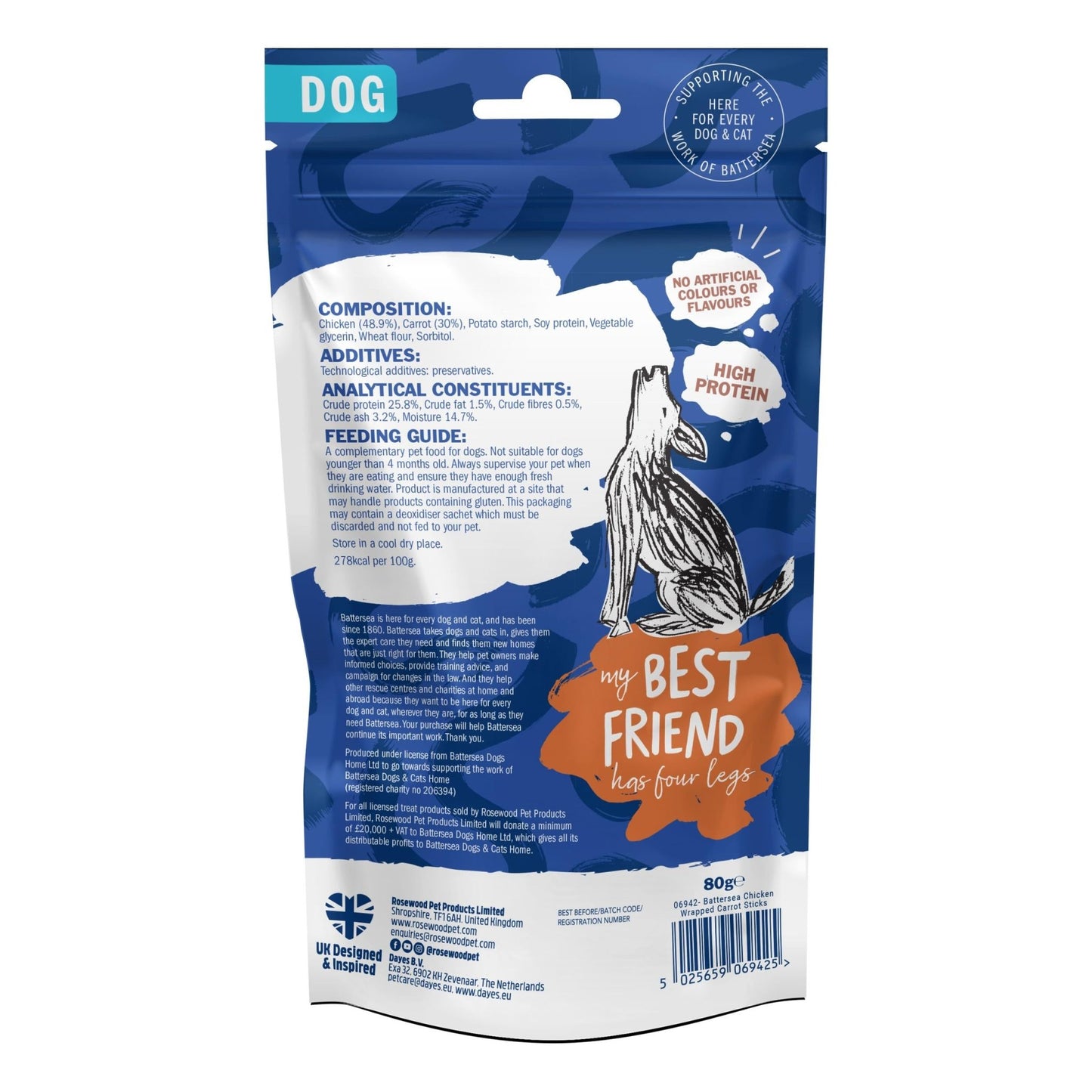 Battersea Chicken Wrapped Carrot Sticks Dog Treats - 80g - The Bark Side