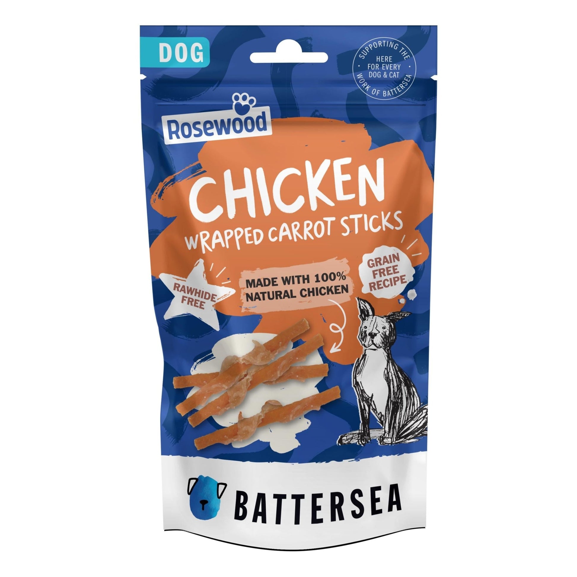 Battersea Chicken Wrapped Carrot Sticks Dog Treats - 80g - The Bark Side