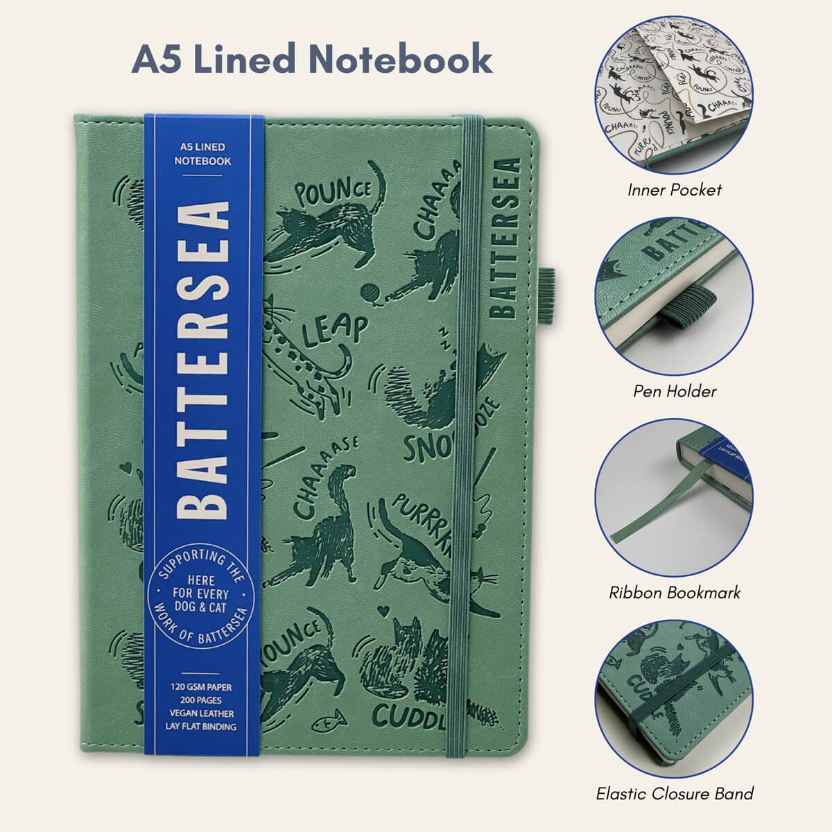Battersea Cats Vegan Leather-Covered Notebook