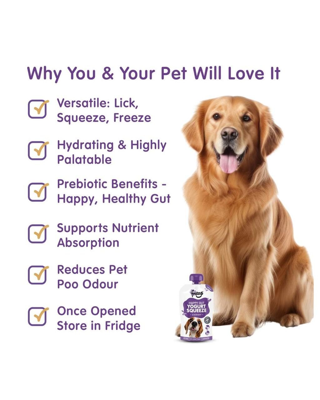 Frozzys Happy Gut Yogurt Squeeze Pouch For Dogs - Original - The Bark Side
