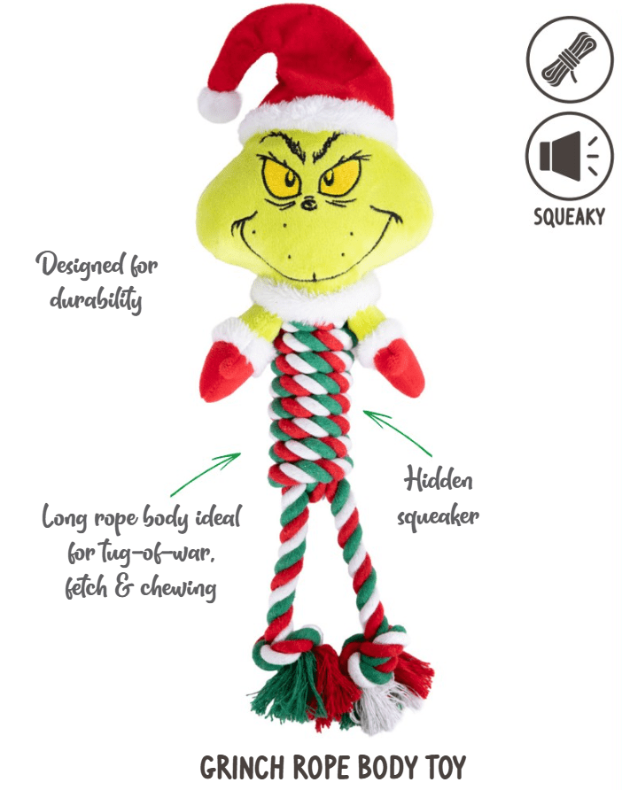 Grinch by Dr Seuss Christmas Rope Body Dog Toy - The Bark Side