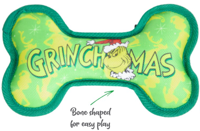Grinch by Dr Seuss Christmas Bone Dog Toy