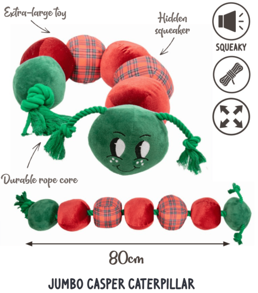 Jumbo Casper Caterpillar Dog Toy - The Bark Side