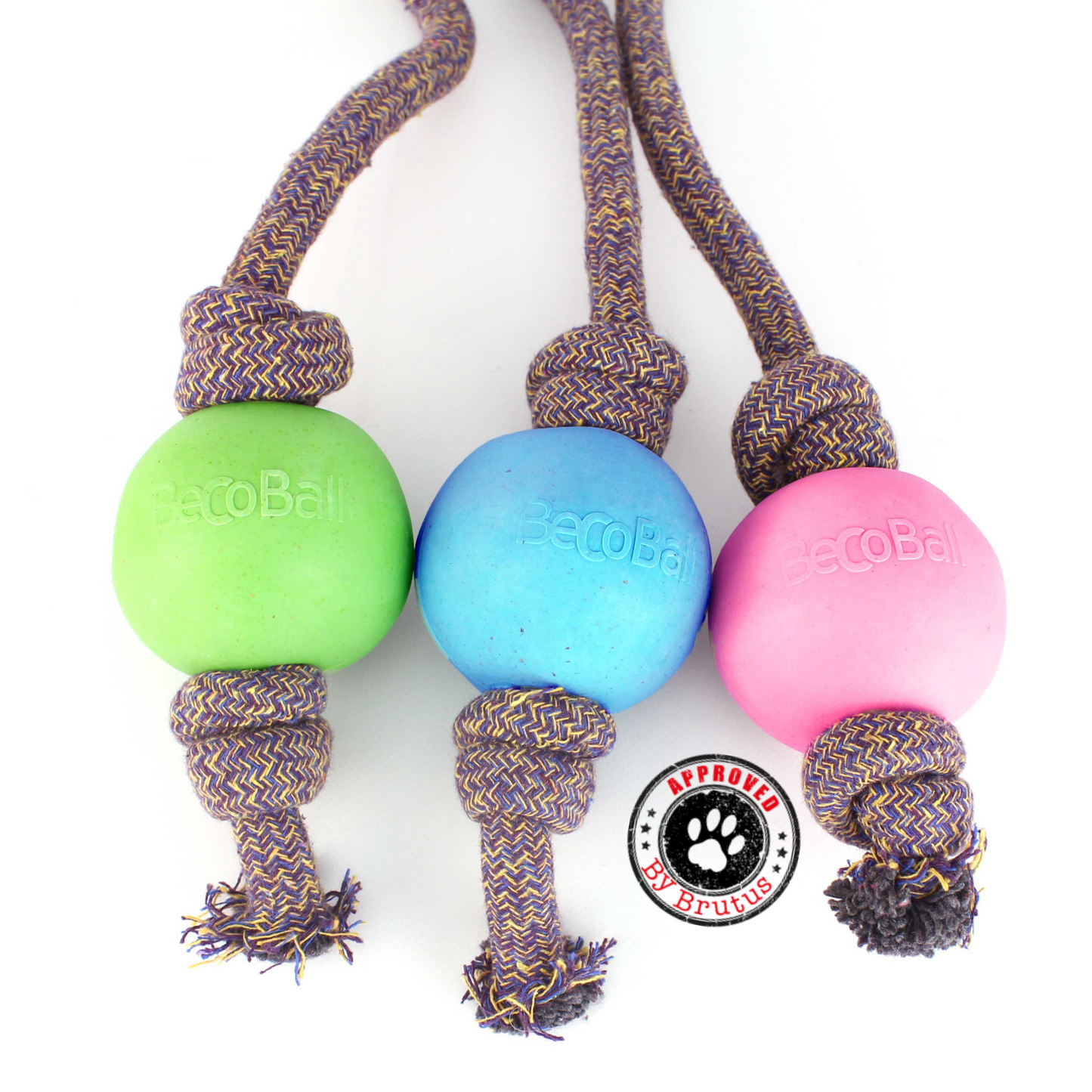 Beco Ball on a Rope dog toy - pink, blue, green-0